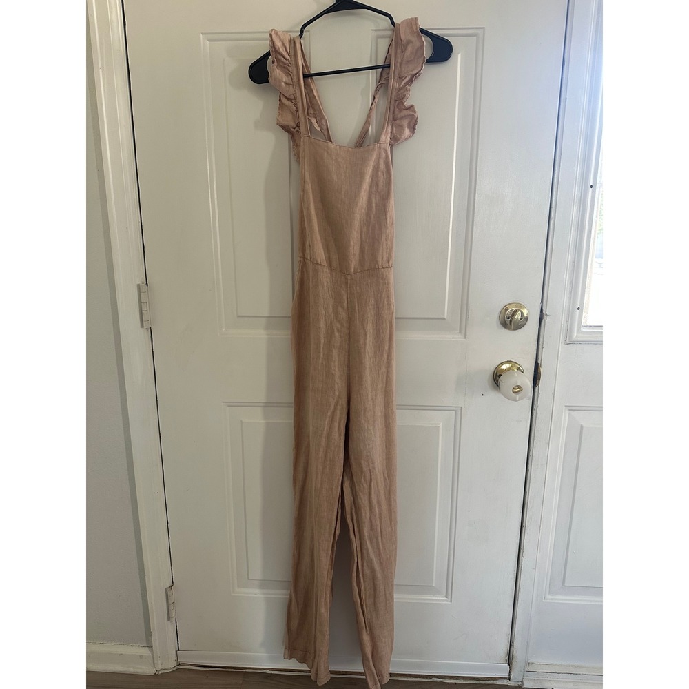 Blank NYC 100% Linen Ruffle Strap Wide Leg Jumpsuit S
